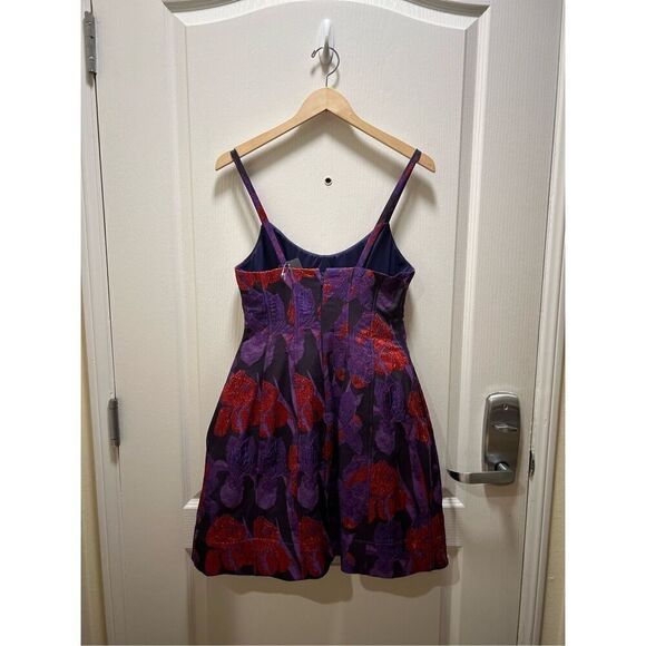 LIV FOSTER FLORAL JACQUARD MINI DRESS WITH SPAGHETTI STRAPS IN PURPLE MULTI - Picture 4 of 8